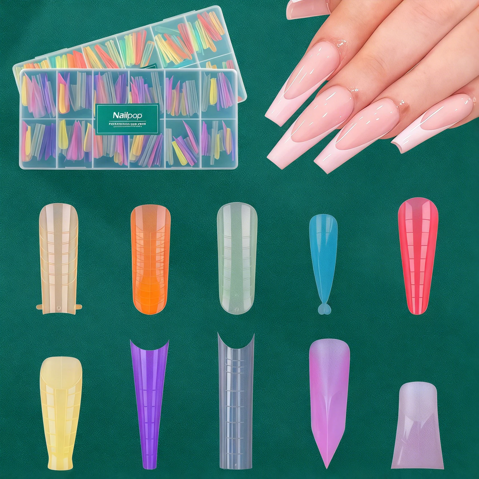 Nailpop Color Nail Dual Form Set Acrylic Extension Nail Forms Fake Nail Tips Gel Molds Full Cover Top Forms 288/120/122pcs