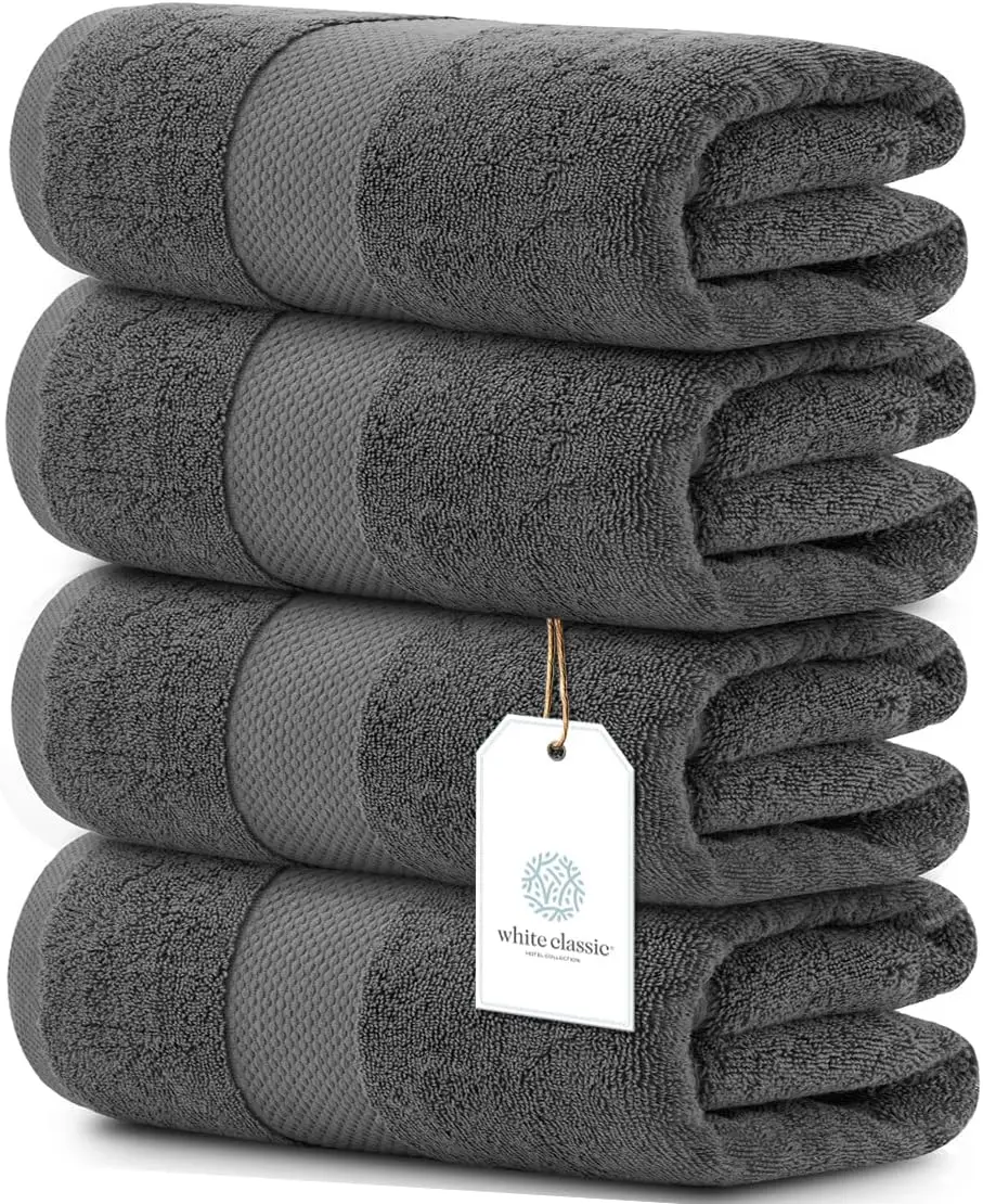 

Extra Large Cotton Bath Towels, Dark Gray, 30x56 Inches, 4-Pack for Hotel Spa Luxury