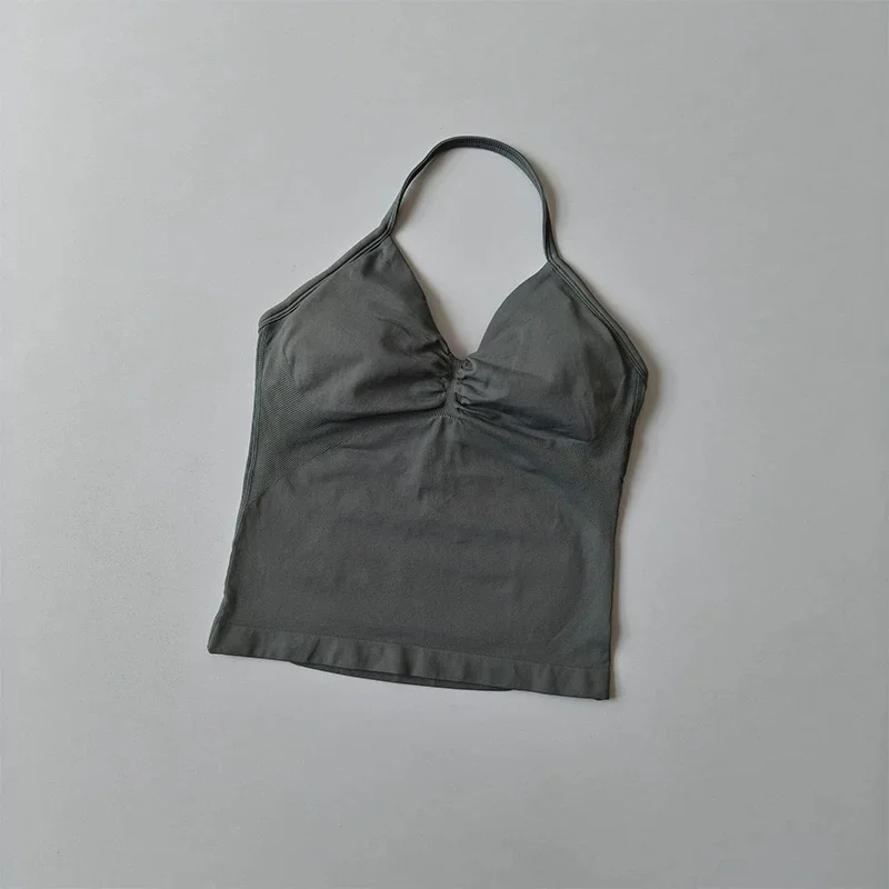 Sport-BH mit Neckholder, Schnürung und offenem Rücken, Push-up-Effekt, hohe Stützwirkung, langes Yoga-Top für das Training im Fitnessstudio. – Detail 5