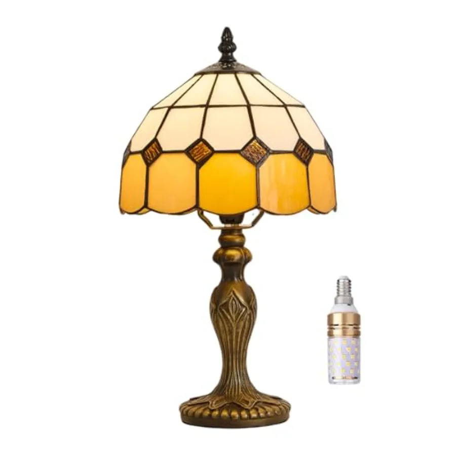 

Tiffany-Style 8 Inch Table Lamp Mediterranean Series Stained Glass Lampshades Small Bedside Lamp Reading Antique Desk Light Liv