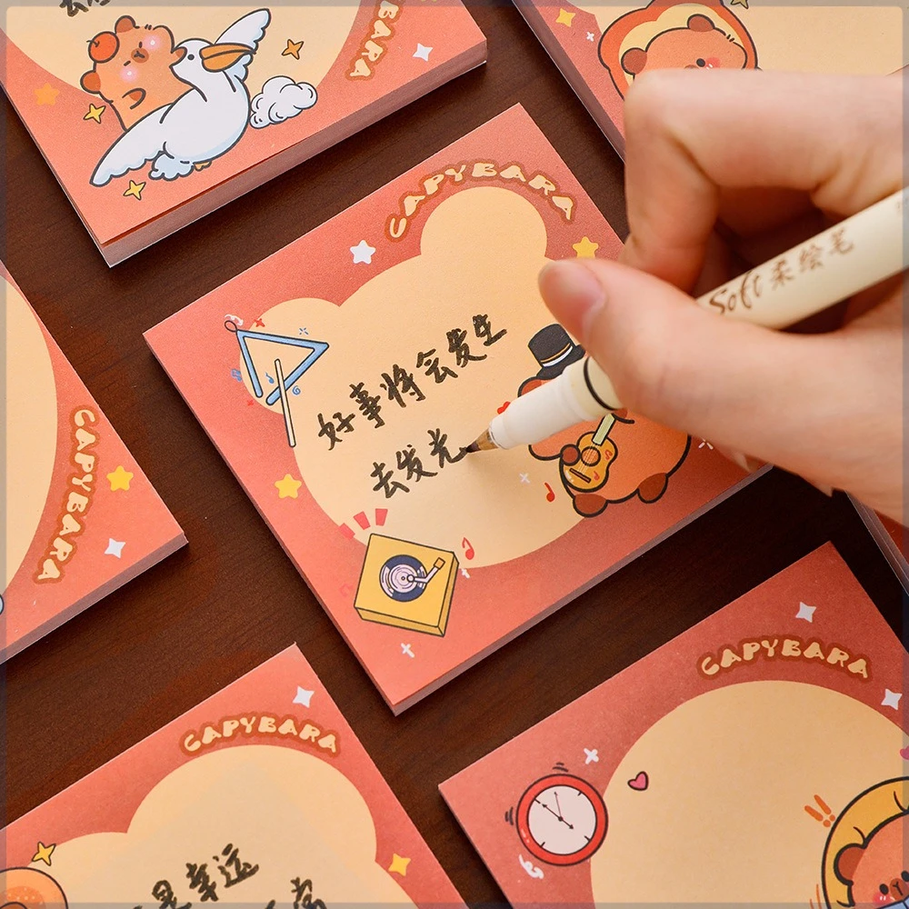 12 Pcs Writing Pads Sticky Notes Student Cute Hand Account Decorative Material Paper Cartoon Capybara Tear Notes Back To School