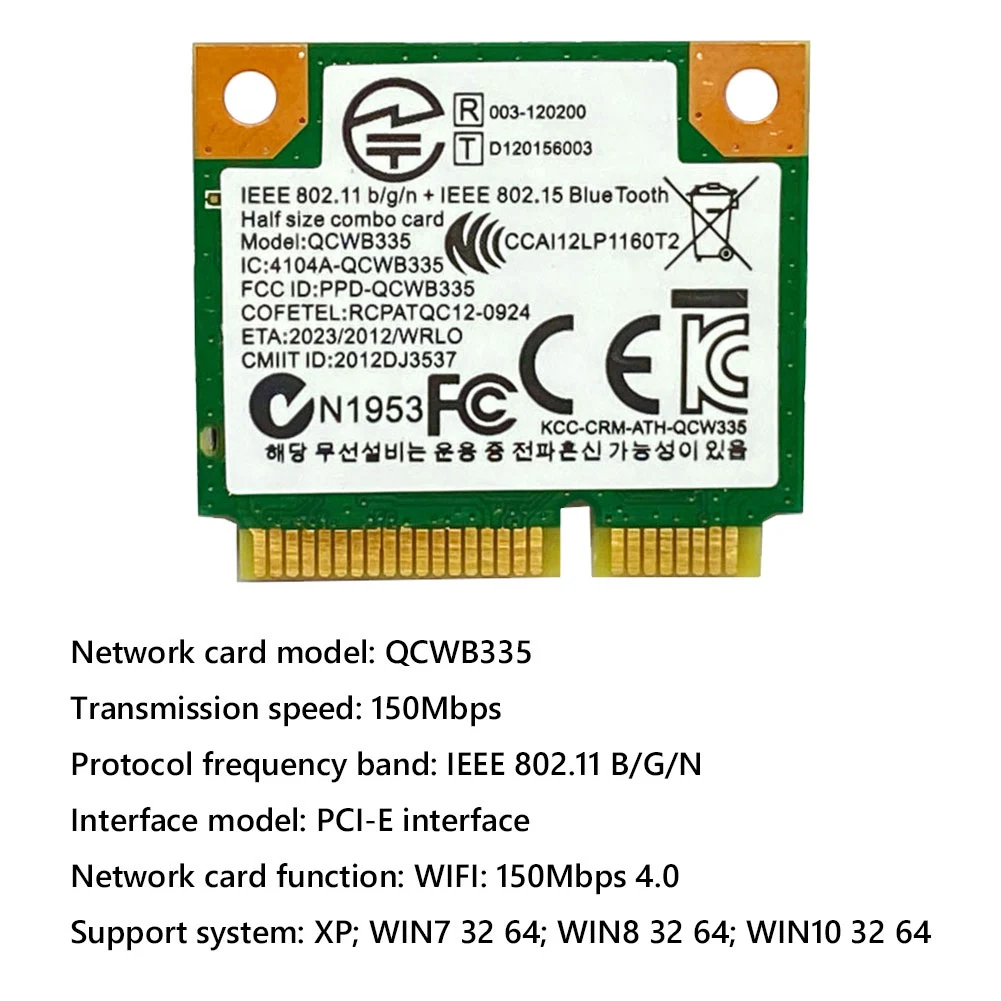 QCWB335 PCI-E WiFi carte réseau 802.11 B/G/N Bluetooth 4.0 PCI-E WiFi adaptateur réseau sans fil pour ordinateurs portables PC
