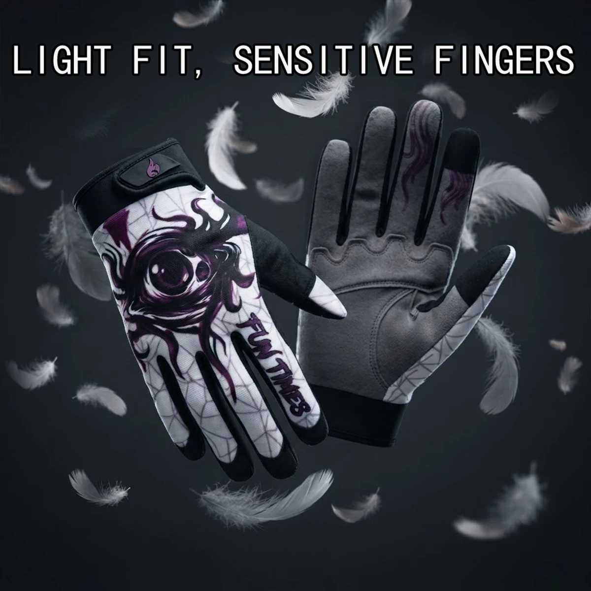 FUNTIMES trendy brand one eyed printed cycling gloves with sensitive touch screen, four season full finger gloves