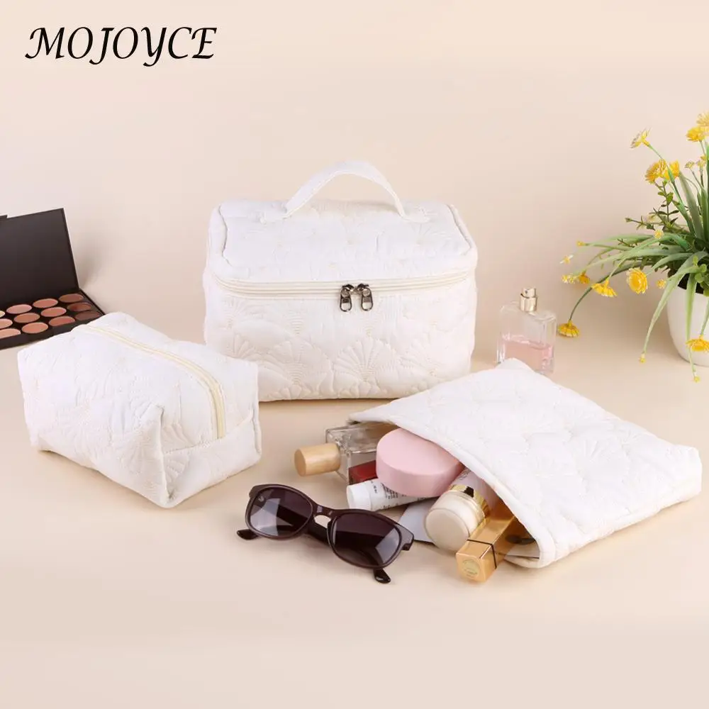 1/2/3Pcs Quilted Makeup Bag Puffer Cosmetic Bag Aesthetic Travel Toiletry Bag Shell Pattern Makeup Storage Bag for Women Girls