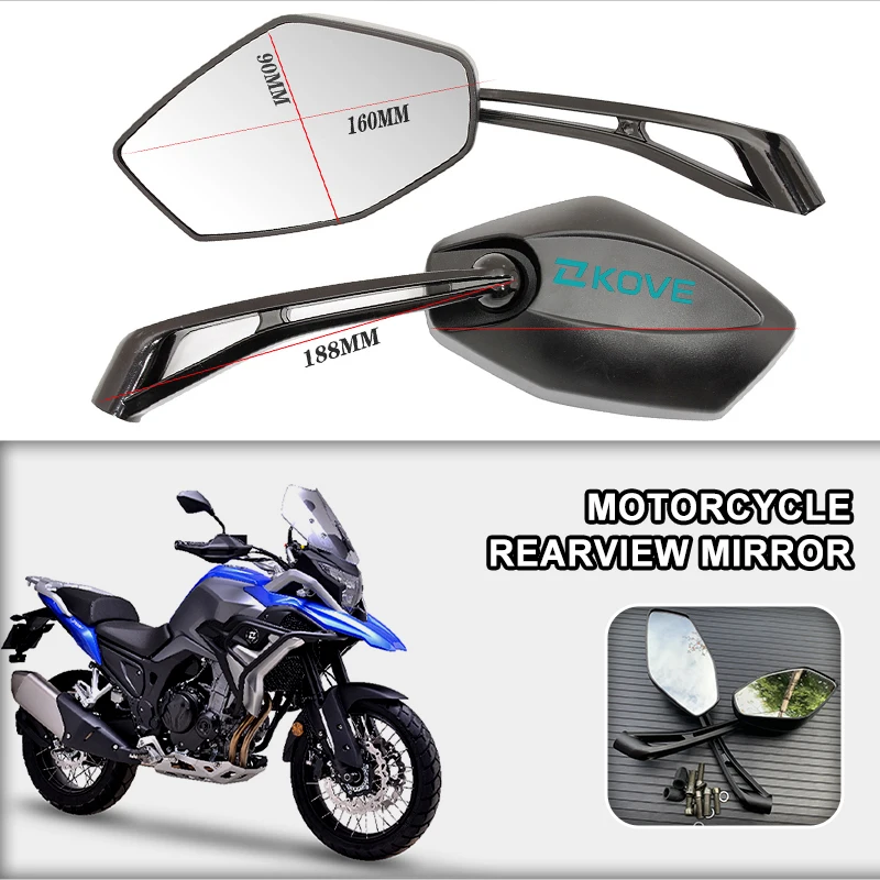 Motorcycle Rearview Mirror HD Wide-Angle 360° Rotating Handlebar ForKOVE COLOVE 800X 800 X 525X 450RR Montana XR5 MACBOR X5