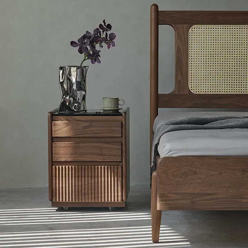 Simple black walnut bedside table solid wood movable Nordic living room study side storage
