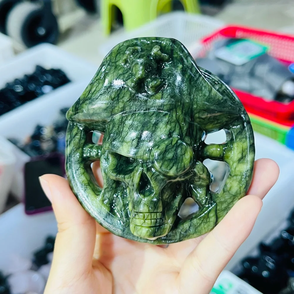 1PCS Natural Quartz Green Jade Ship Rudder Carving Crystal Healing Reiki Stone Home Decor Gift Ornaments