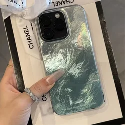Mint Green Gradient Phone Case for IPhone 17 16 15 14 13 12 11 Pro Max 17 Air 14 Plus 16E Vortex Texture Silver Plated Cover