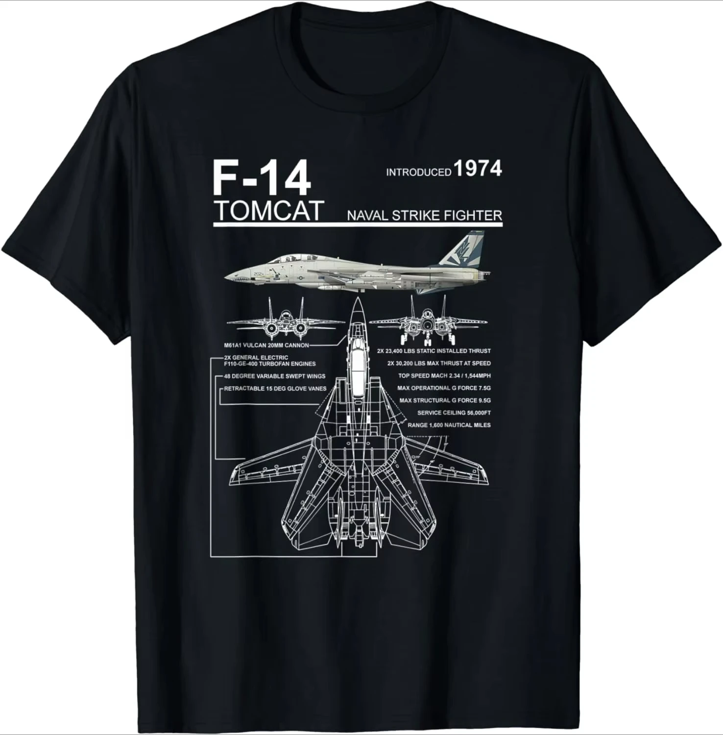 Men's F-14 Tomcat Navy Fighter Illustrated Short Sleeve Casual Outdoor Daily Printed Pattern T-shirt