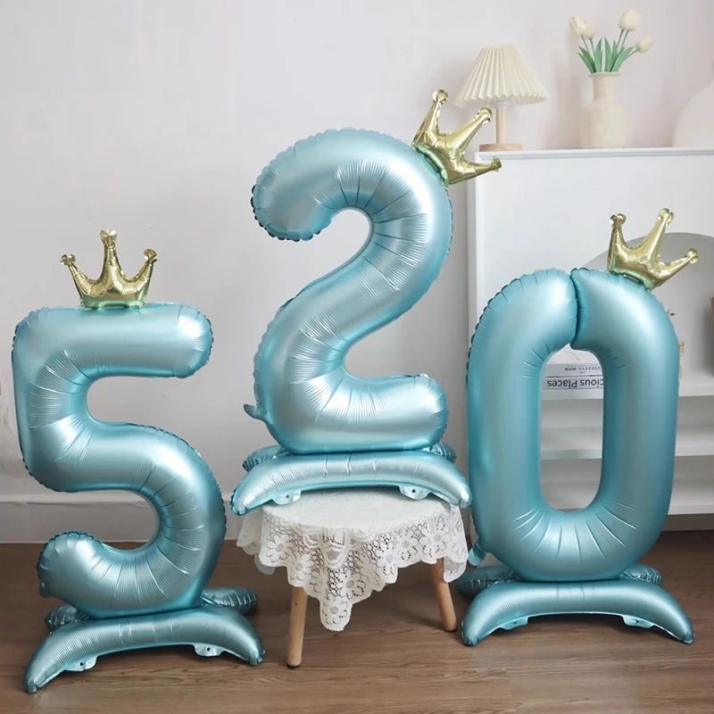 

42in Digital Aluminum Film Balloon pink blue Crown Balloon happy birthday Standing balloons Baby Shower Air Globos party decor