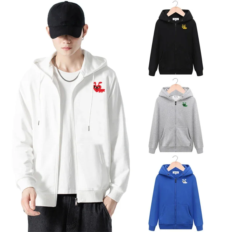 Break Egg Men Zipper Hoodie Cotton Cool Cute Glasses Ant Embroidery Pocket Loose Fleece Casual Autumn Sweater