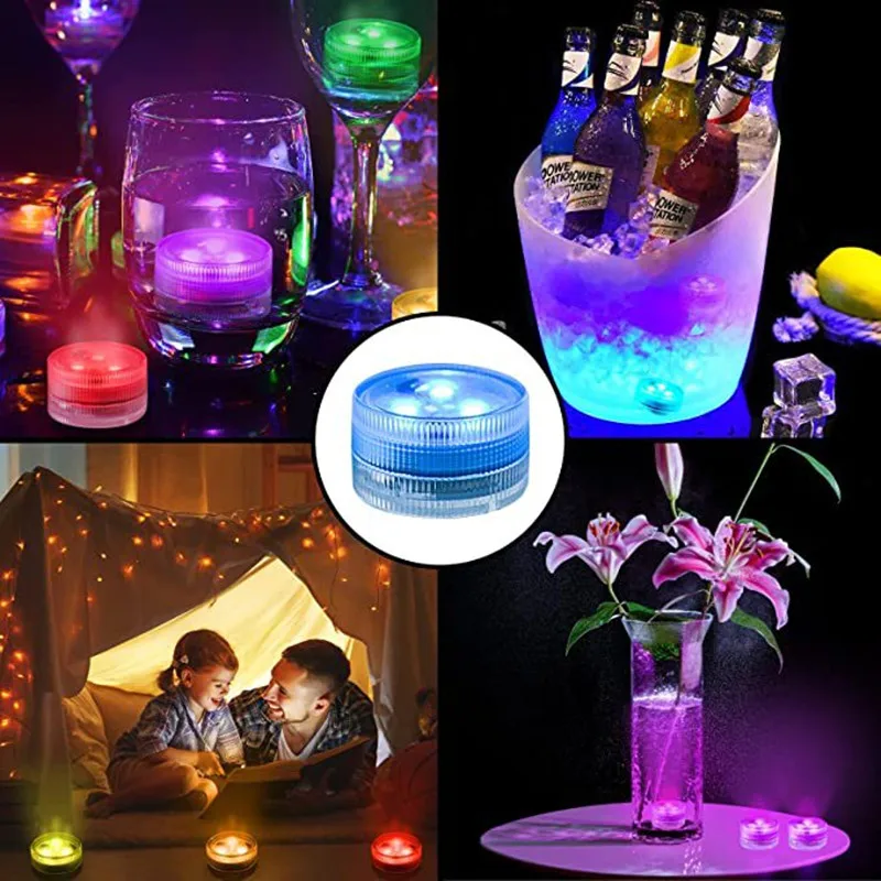 Battery Powered LED Underwater RGB Submersible Lights IP68 Waterproof Swimming Pool Night Atmosphere Lamp Decor Wedding Party