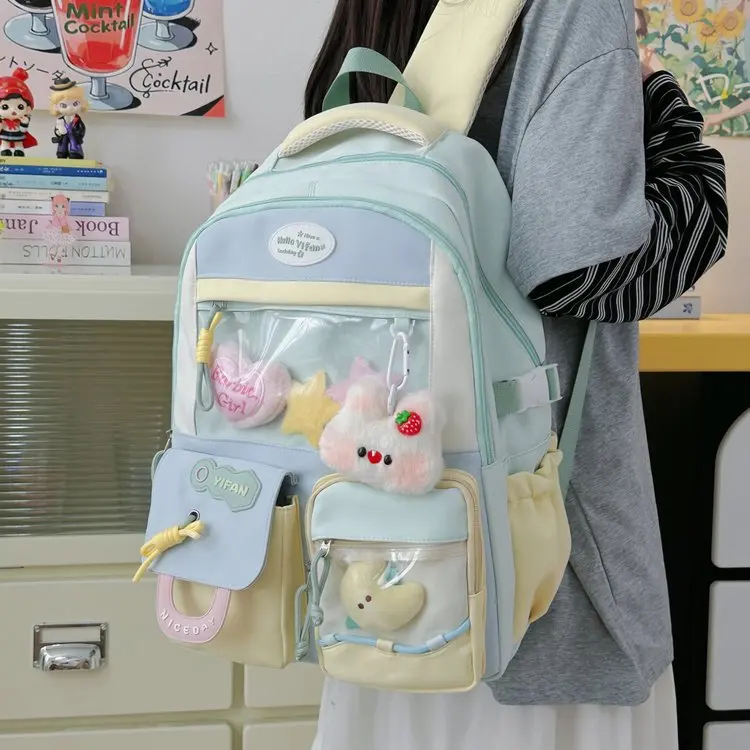 

2025 New 183 Middle and High School College Students Versatile Burden Reduction Lightweight Cute Contrasting Color Schoolbag