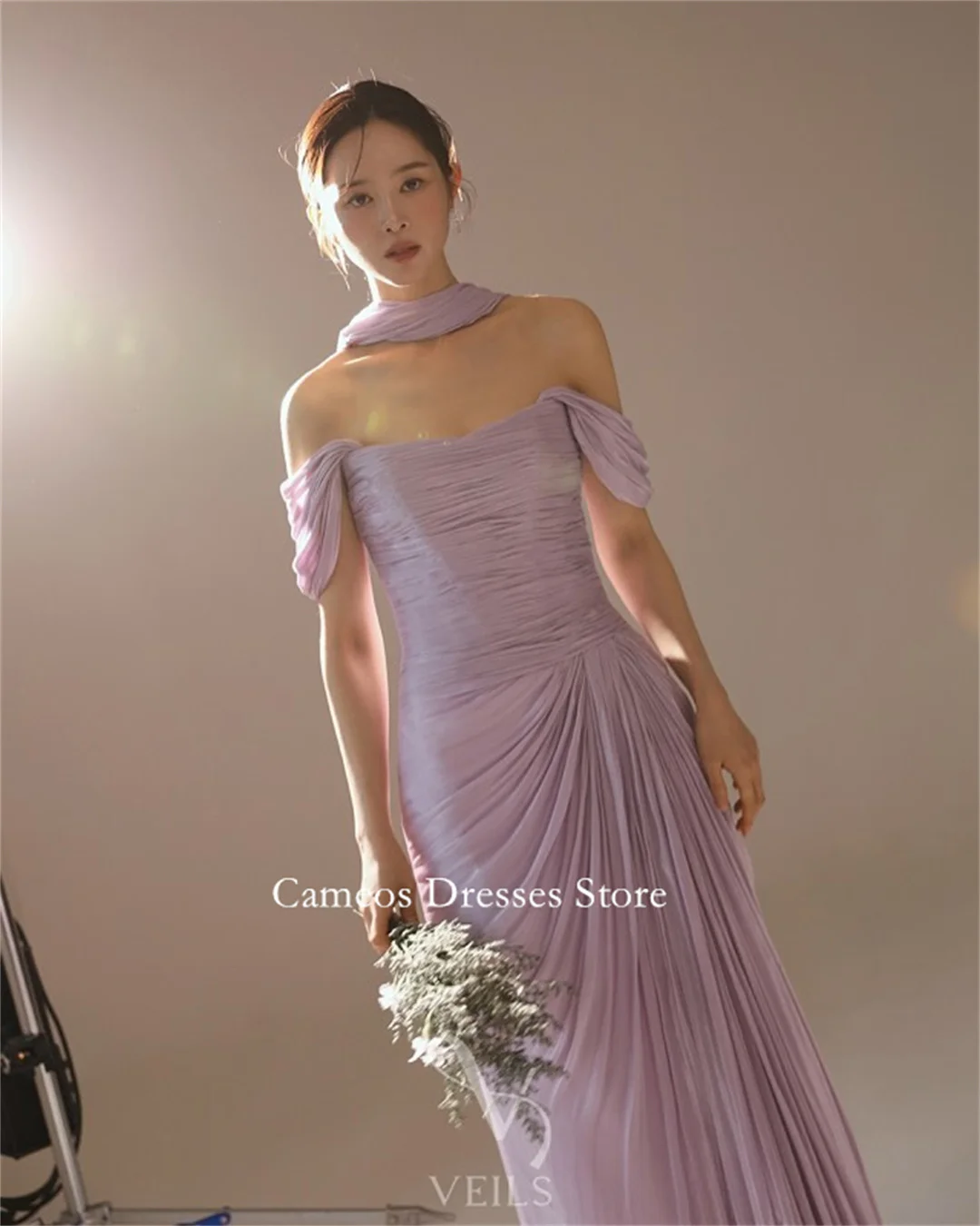 SONDR corée robe de soirée violette sans bretelles en mousseline de soie fente latérale robe de bal formelle personnalisée ........... Occasion robe de soirée