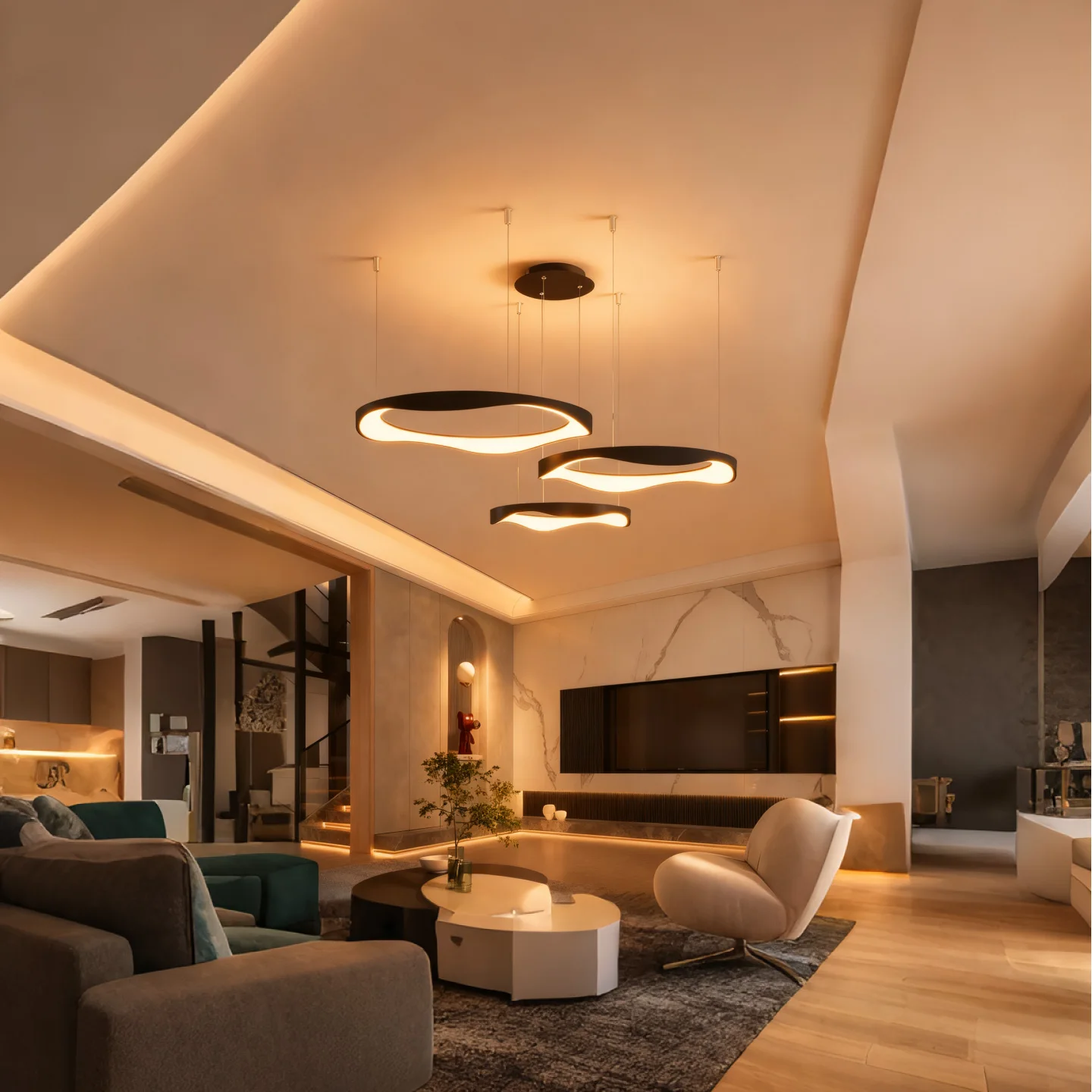 Modern LED Chandelier Nodic Home Lighting Led Pendant Ceiling Lamps Dining Room Bedroom Ring Simple Indoor Lighting Fixture