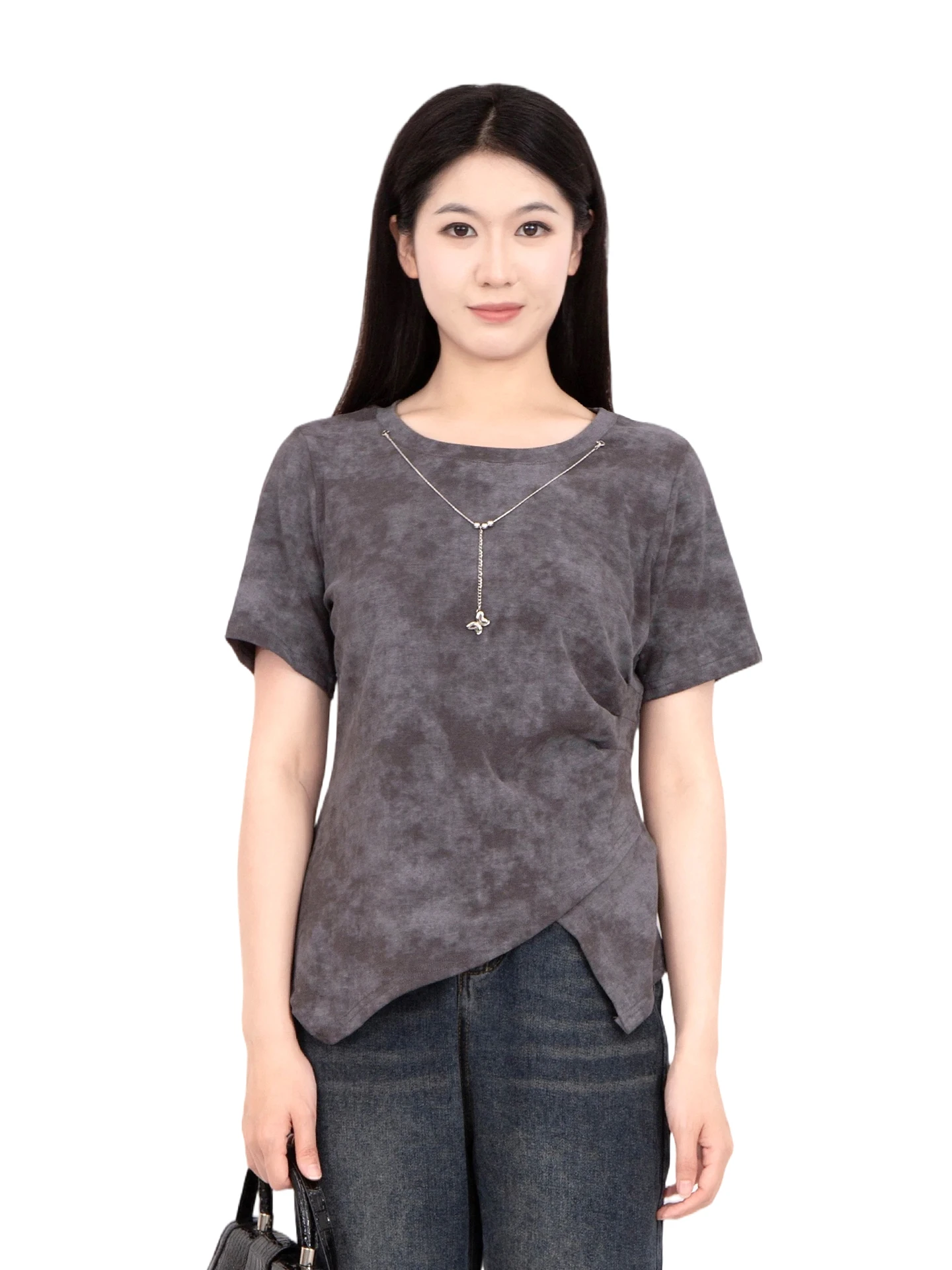 

Summer plus Size Women's T-Shirt round Neck Short Sleeve Dyed Tie Dye Regular Fit Casual Cotton Polyester Blend High Waist