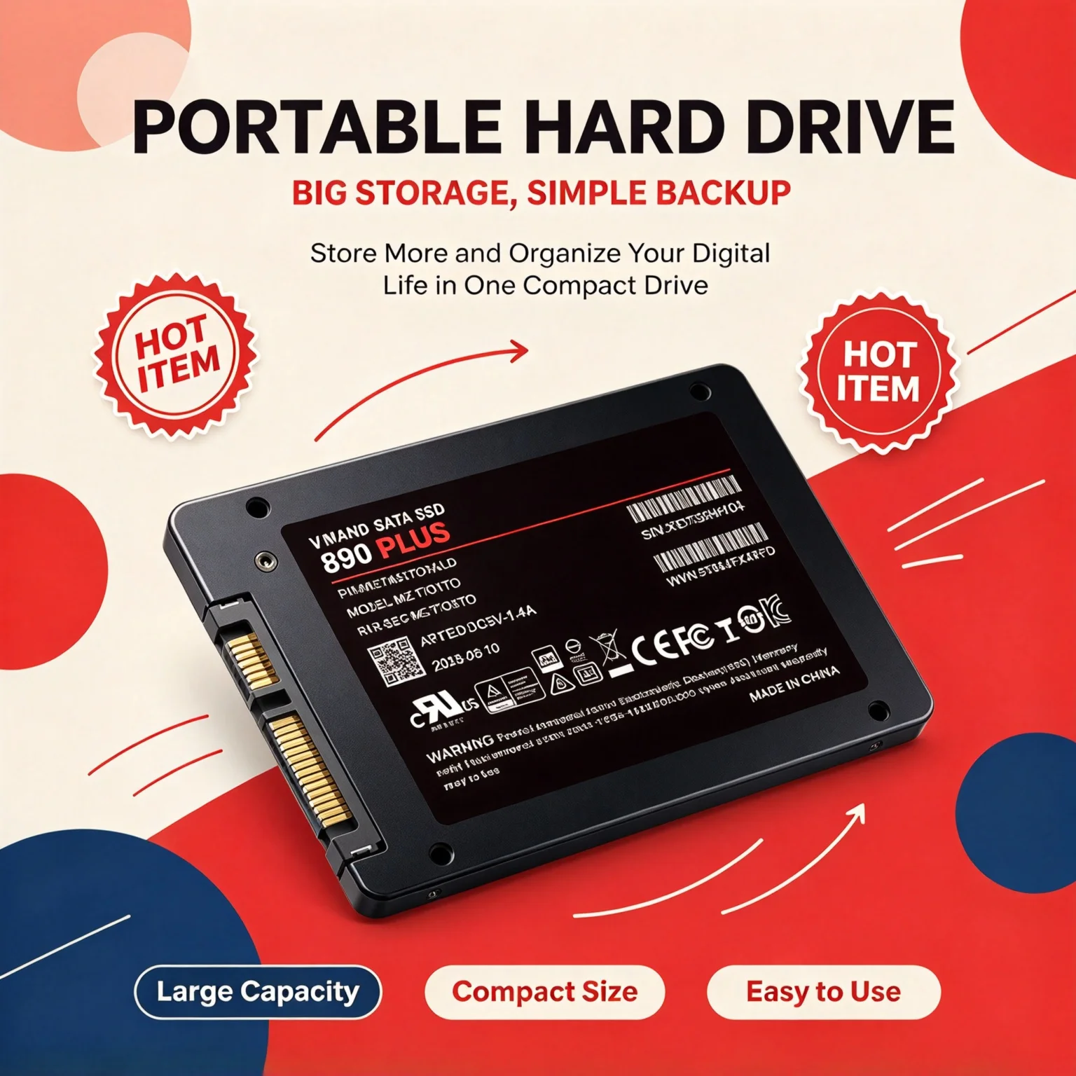 Internal Hard Drive SSD 890 PLUS, 500GB/1TB/2TB/4TB, SATA3 2.5-Inch, Solid State Disk, Desktop, Laptop, Microcomputer.