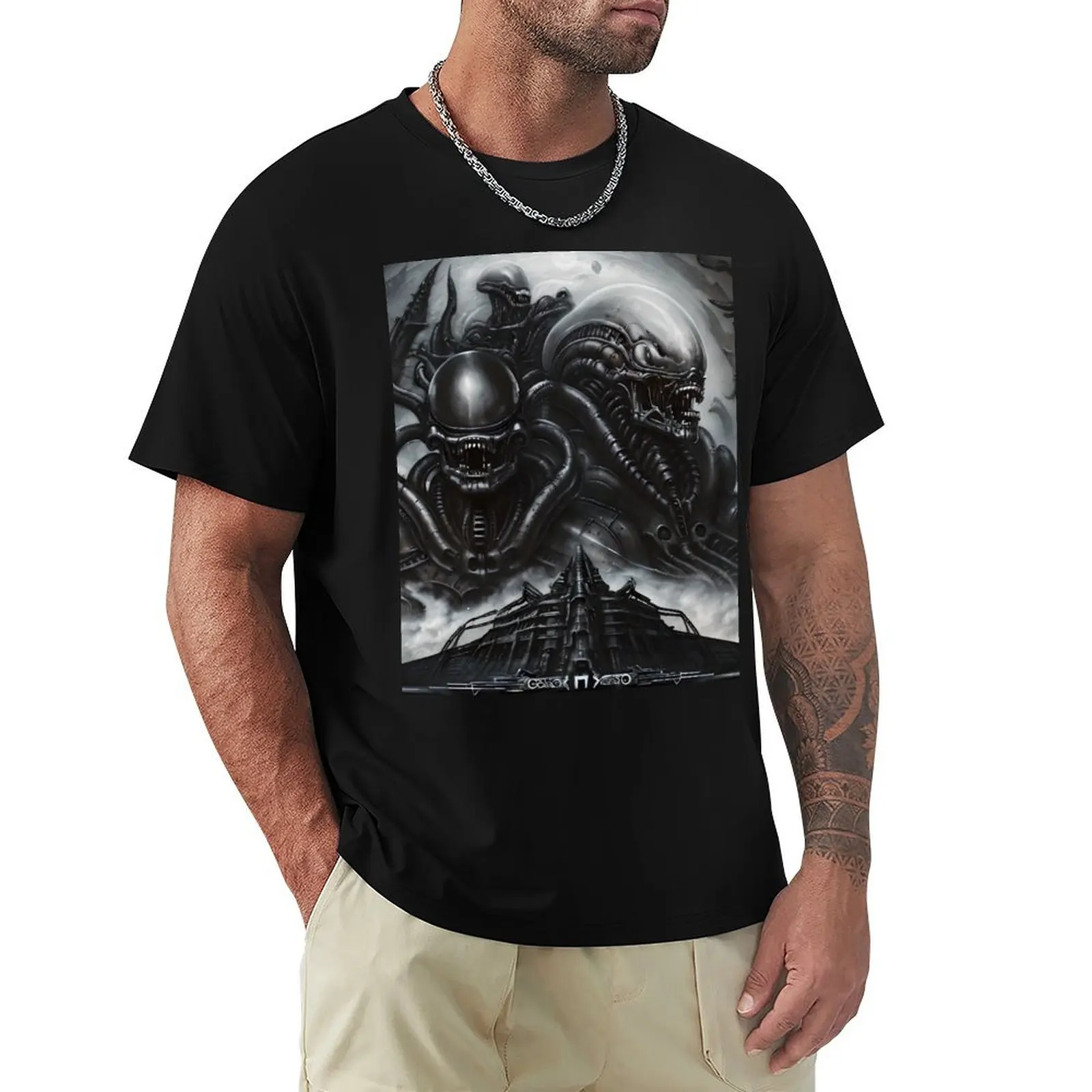 Xenomorph Alien Giger T-Shirt Casual Basic Short Sleeve T-Shirt