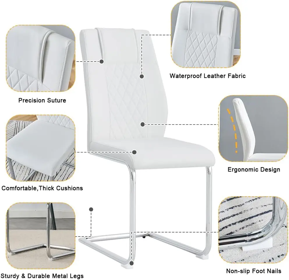 Round Glass Dining Table Set For 4, Round Kitchen Dining Table Chairs Set For 4, 47 Inch Modern Glass Dining Table Set For 4