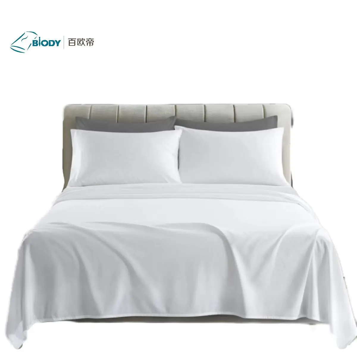 Wholesale customized bed linen Luxury solid color oeko-tex linen french linen Cotton blend bed sheet set 4 Pieces