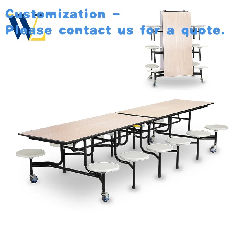 custom.Customized 12-Seater Folding Mobile School Canteen Cafeteria Table Chairs Fast Food Restaurant Dining Tables Set Made of