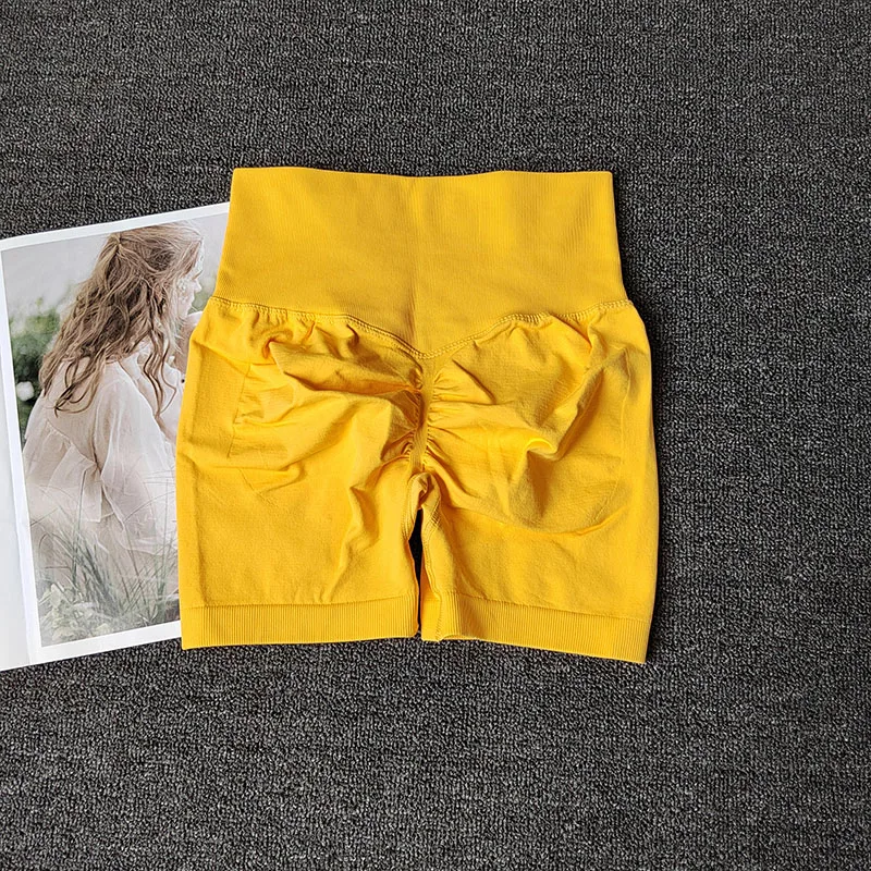 Pfirsichfarbene Fitness-Shorts für Damen, Sport-Shorts zur Po-Hebung, Yoga-Shorts für die Hüften, hochtaillierte, hochelastische Leggings, Outdoor-Anzug – Detail 10