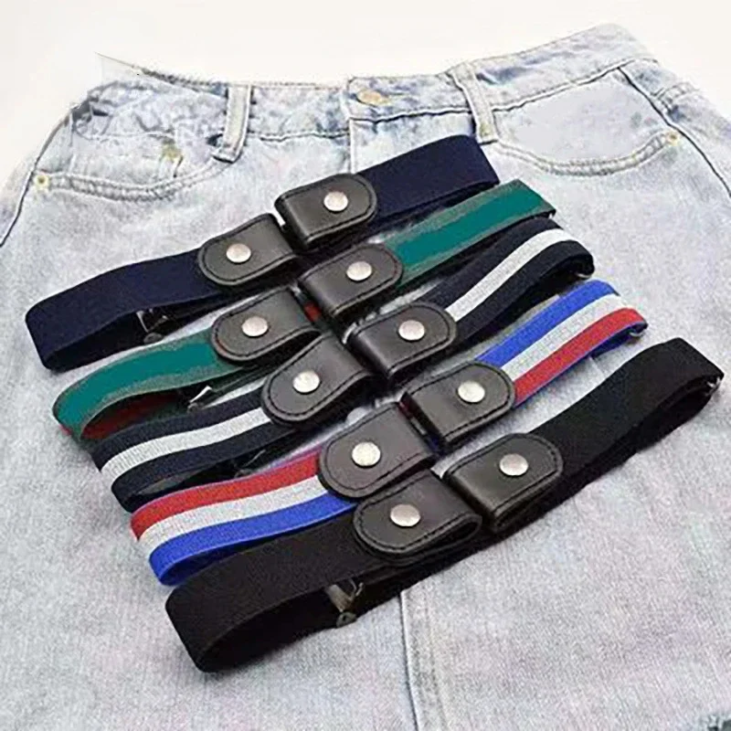 

Buckle-Free Belt Dress Ladies Slim Sports Trend Jeans Women's Man Punk Style Comfortable Elastic New Waist Pants Stretch Elastic