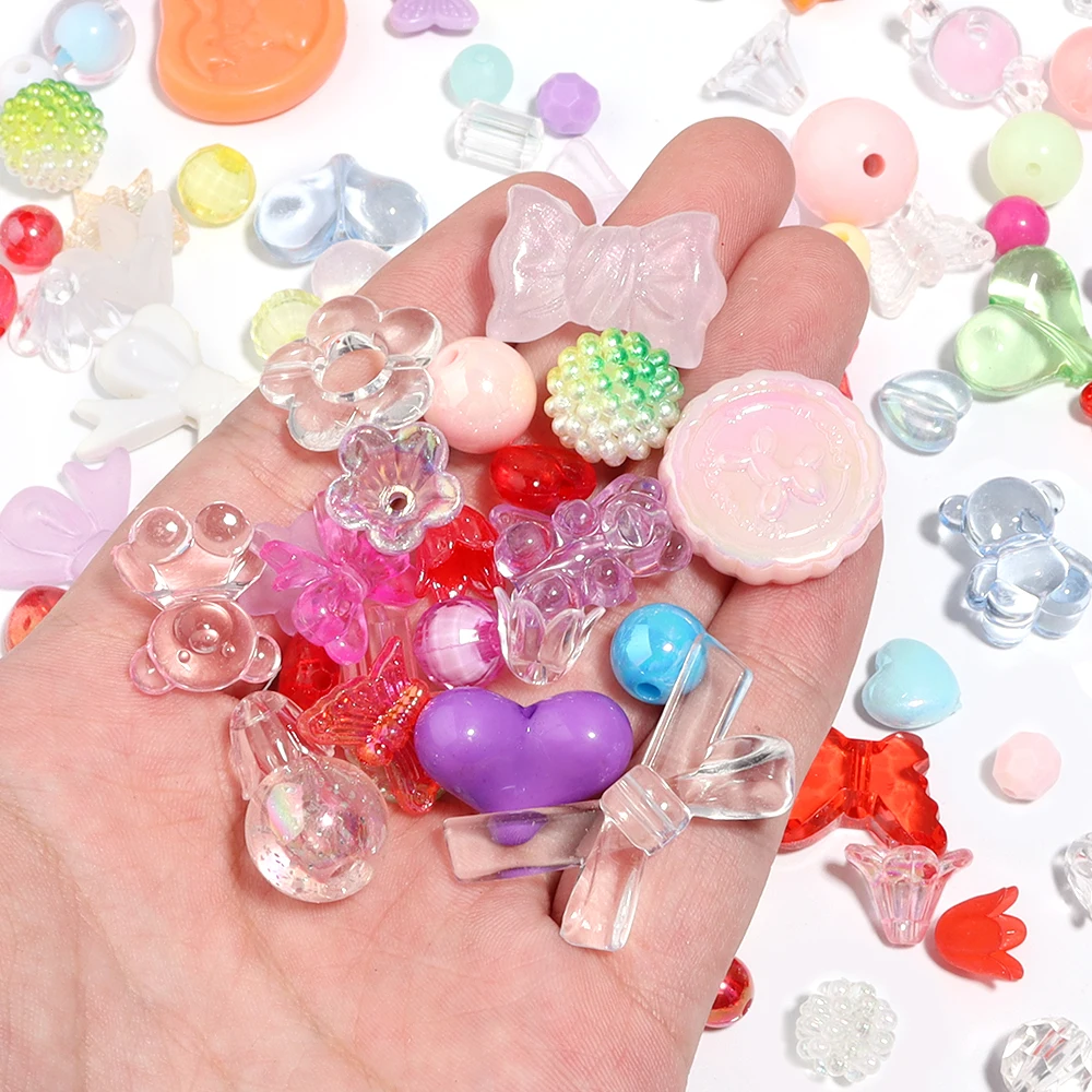 50g Colorful Heart Cube Bows Acrylic Beads Various Loose Beads For Jewelry Making DIY Girls Beading Necklace Bracelet Keychain view 4