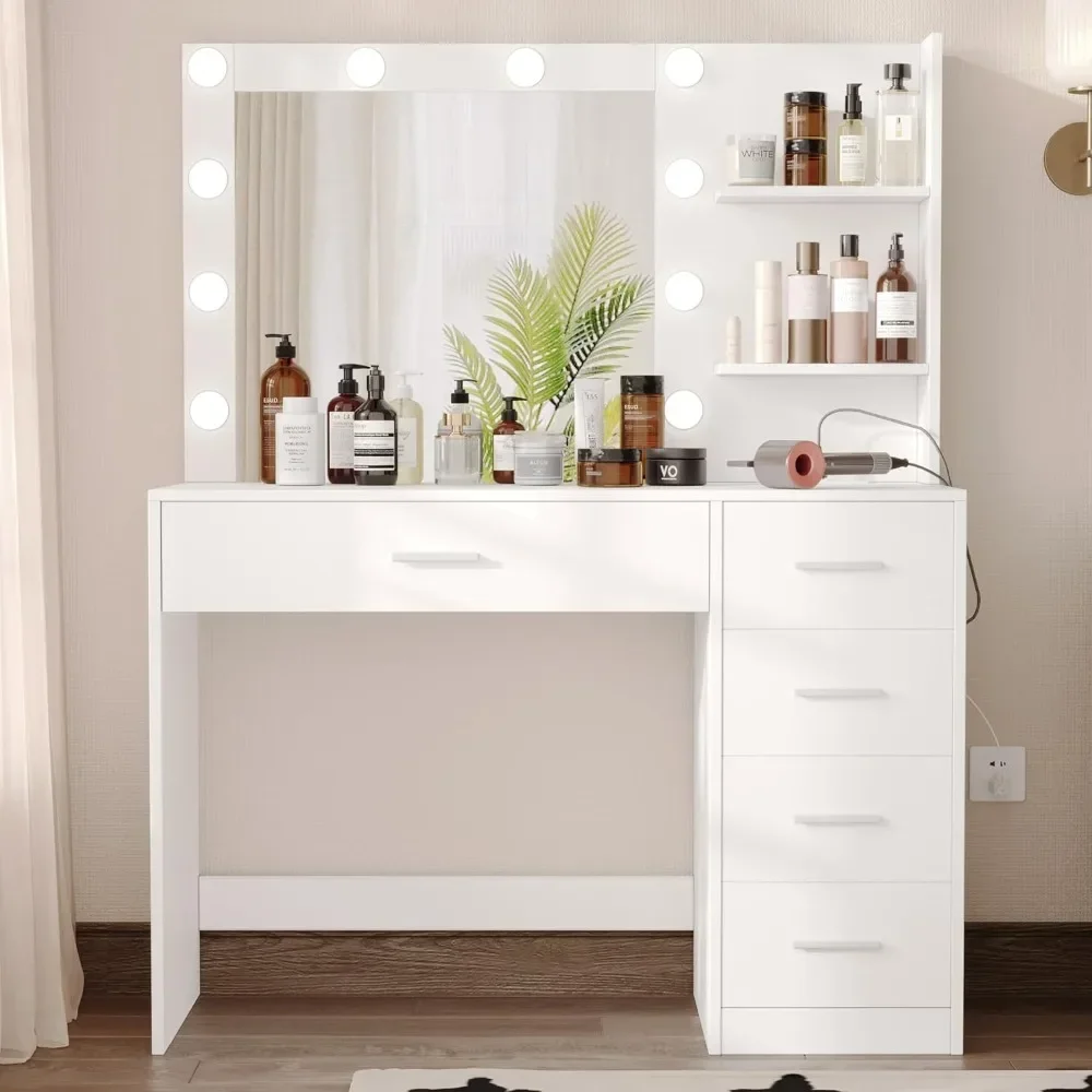 Dresser dresser with mirror and 3 lighting colors adjustable brightness 5 metal sliding drawers with charging station Dressers