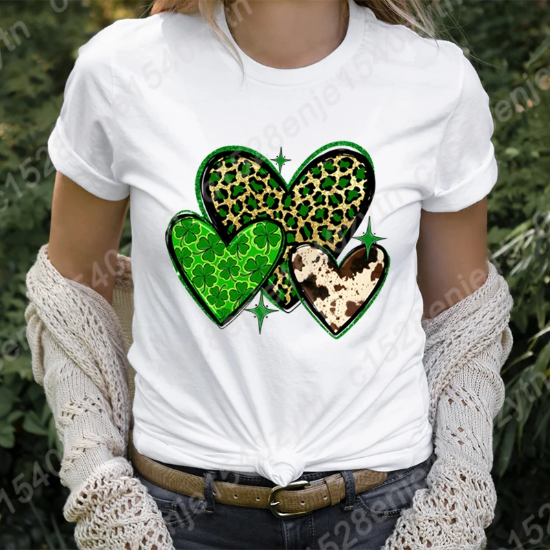 

Funny St Patrick's Day Clover Heart Graphic T-shirts For Women Summer Round Neck Casual Tee Shirt Ladies Fashion Casual T-Shirts