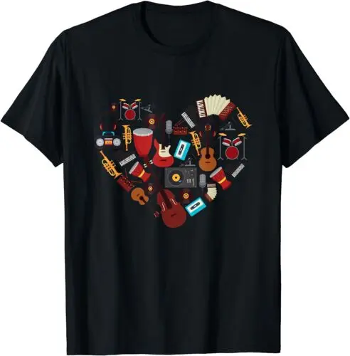 NEW I love Music Musical instruments Heart Teacher Musician T-Shirt S-3XL