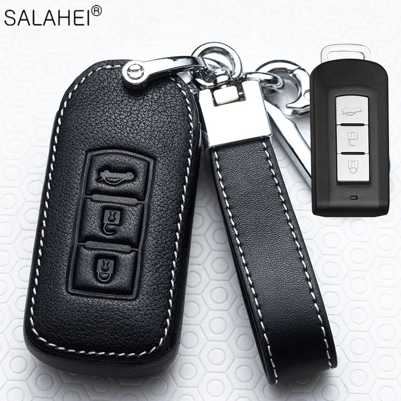 

Leather Car Key Case Cover Holder Fob For Mitsubishi L200 ASX Outlander 3 Eclipse Cross Pajero Sport Lancer 10 Colt Accessories