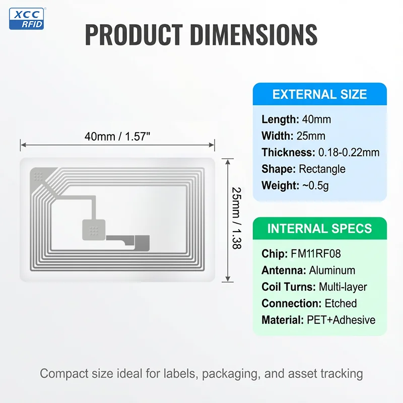 F08 RFID Wet Inlay 40*25mm -  13.56MHz ISO14443A  Programmable Tags for Asset Tracking