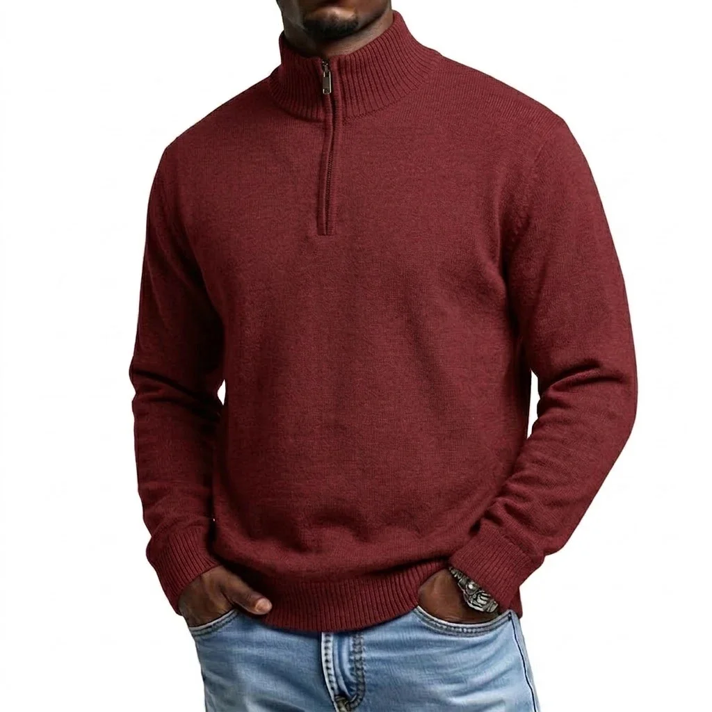 Herbst Herren Reißverschluss-Strickpullover T-Shirts Lässige Langarm Stehkragen Pullover Tops Warme Herbst-Winter-Jumper Oberteile Hemd Jacke – Detail 11