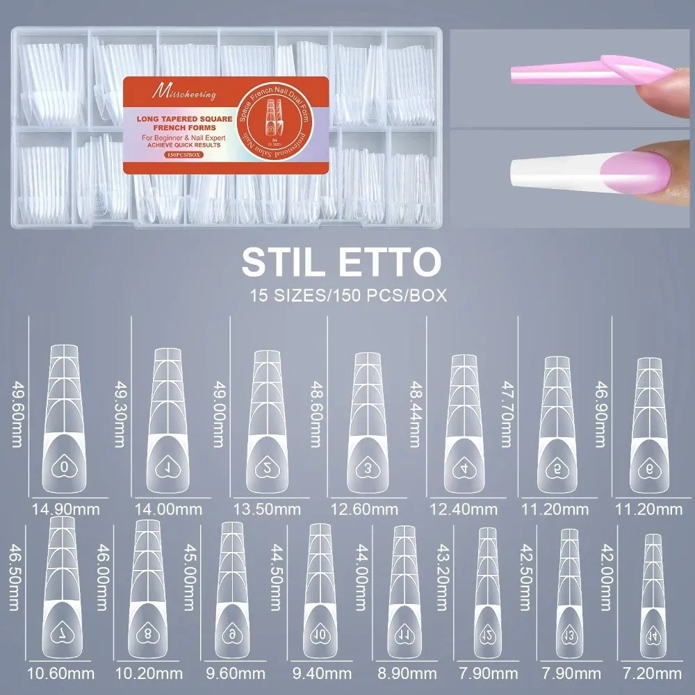 

150PCS Ultra Short Space Nail Dual Forms Thin Seamless 15 Sizes Acrylic Extension Nail Forms No Trace Manicure Tool