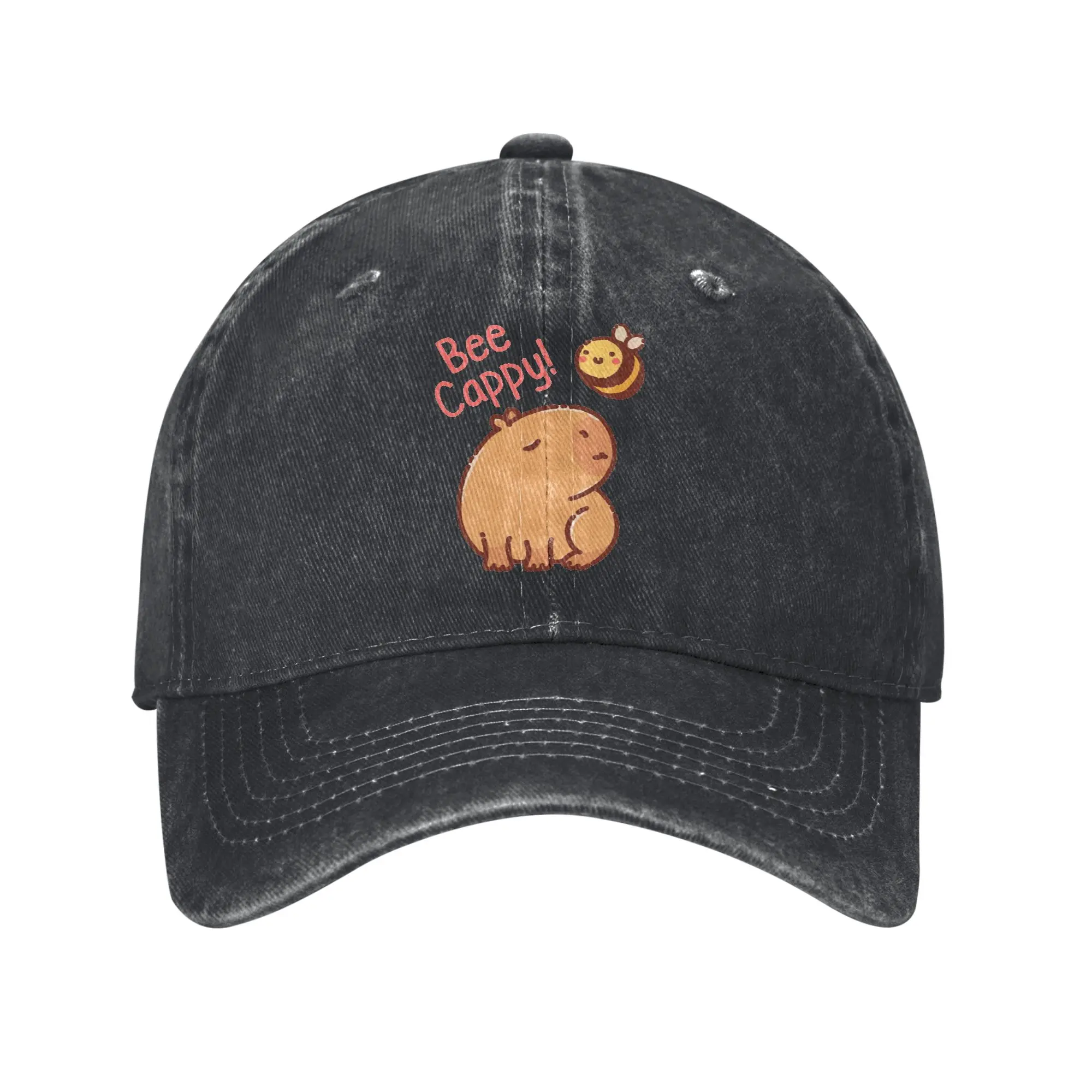 Bee and Capybara Men Women Baseball Caps Bee Cappy Distressed Washed Caps Hat Vintage Outdoor All Seasons Travel  Gift Sun Cap