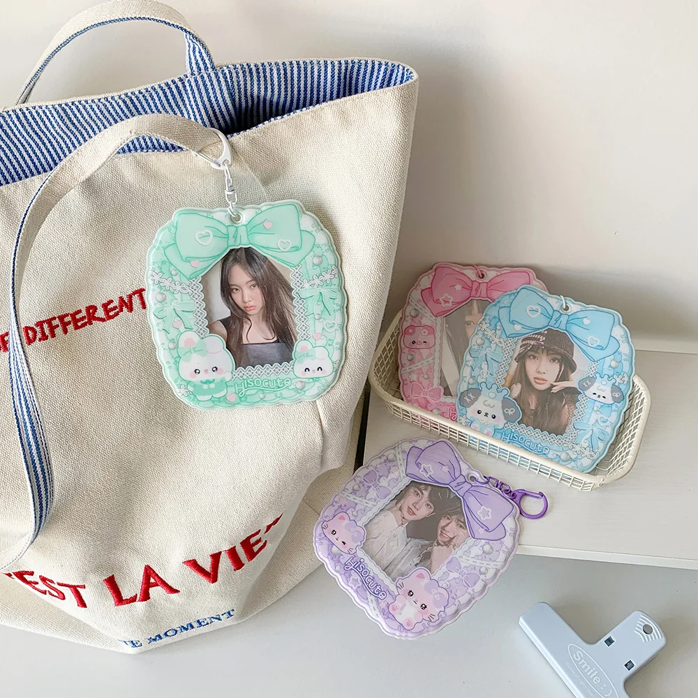 

Bowknot Animals Korean Photocard Holder Keychain Pendant Hanging Decoration ID Photo Photocard Frame Picture Idol Photo Card