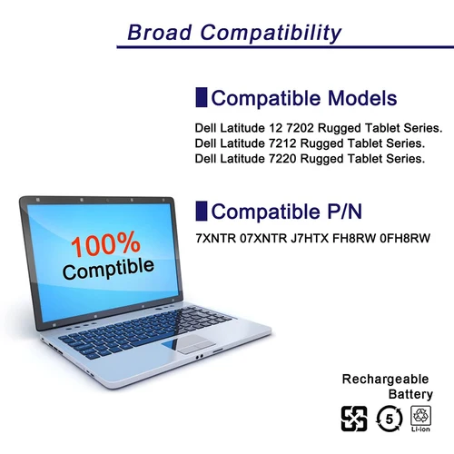 Imagen 2 del producto Batería J7HTX 7XNTR para portátil, para Dell Latitude 12, 7202, 7212, 7220, Tablet Extreme resistente, Serie de 12 "", 2JT7D, 02JT7D, FH8RW, J82G5, T03H