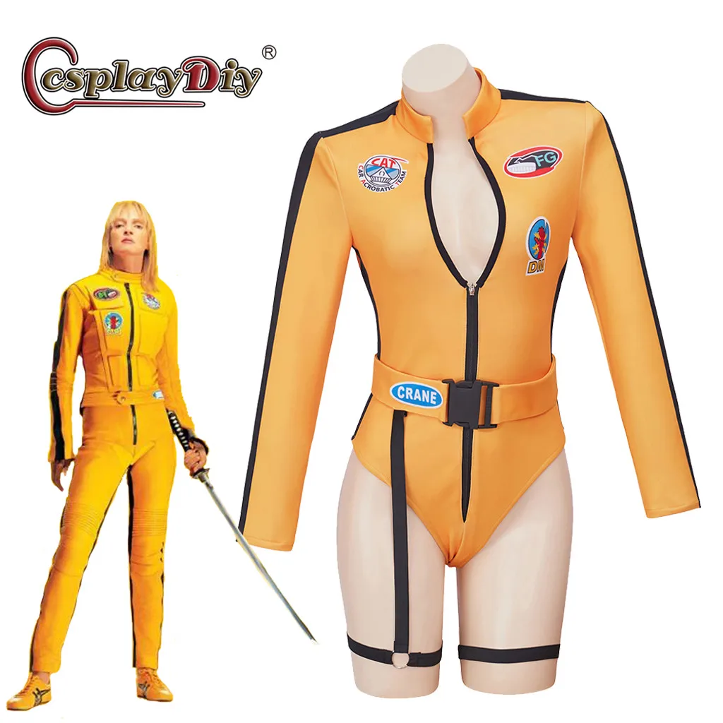 Cosplaydiy Kill Bill The Bride Beatrix Kiddo Mamba Costume Sexy Yellow Jumpsuit Kung Fu Bodysuit Adult Women Halloween Party