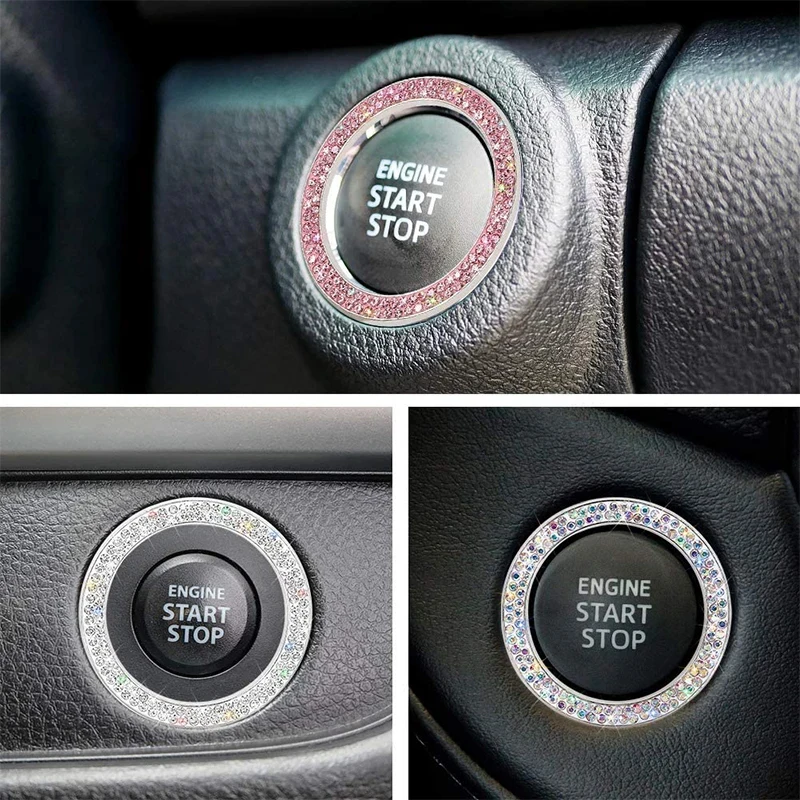 Crystal Rhinestone Car Bling Sticker Ring Emblem Auto Start Engine Ignition Button Key Knobs for Car Interior Decoration