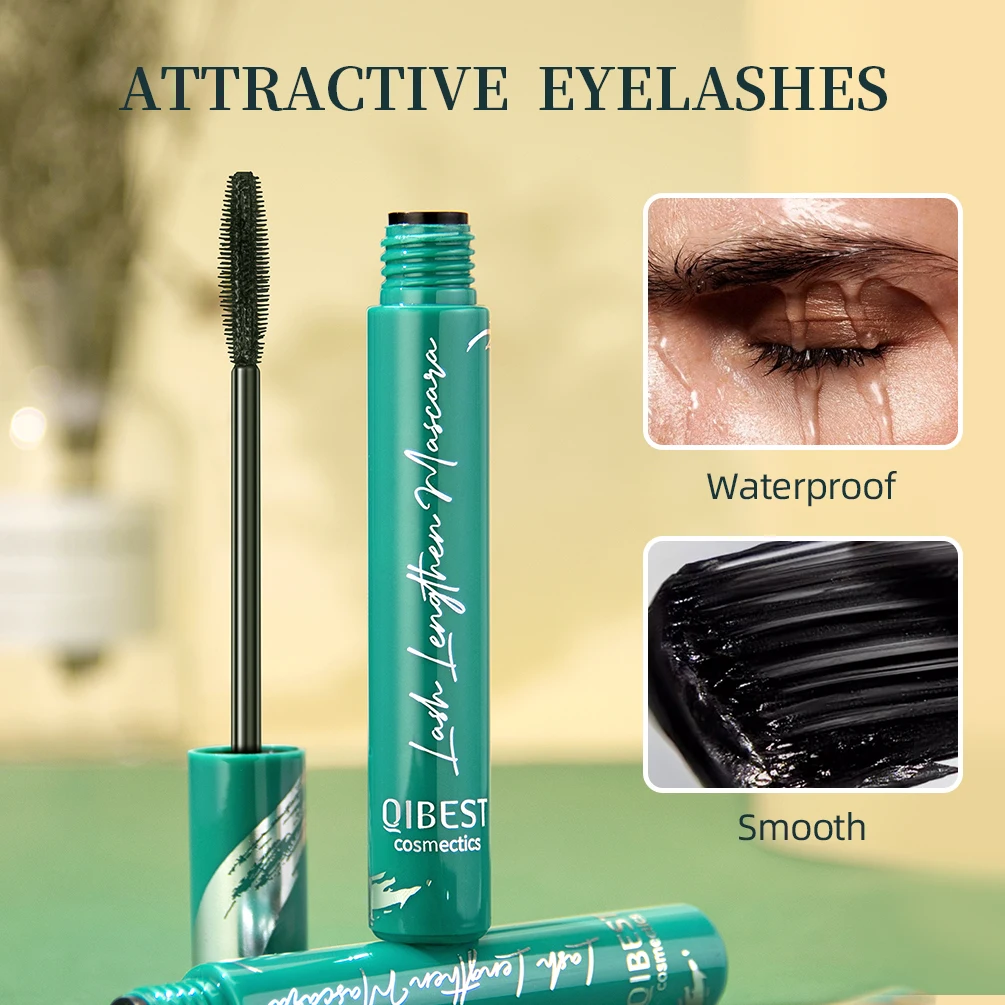 QIBEST 4D Black Mascara Thickening Lengthening Curling WaterproofLong Lasting Lash Liquid Fiber Mascara Full Volume Makeup