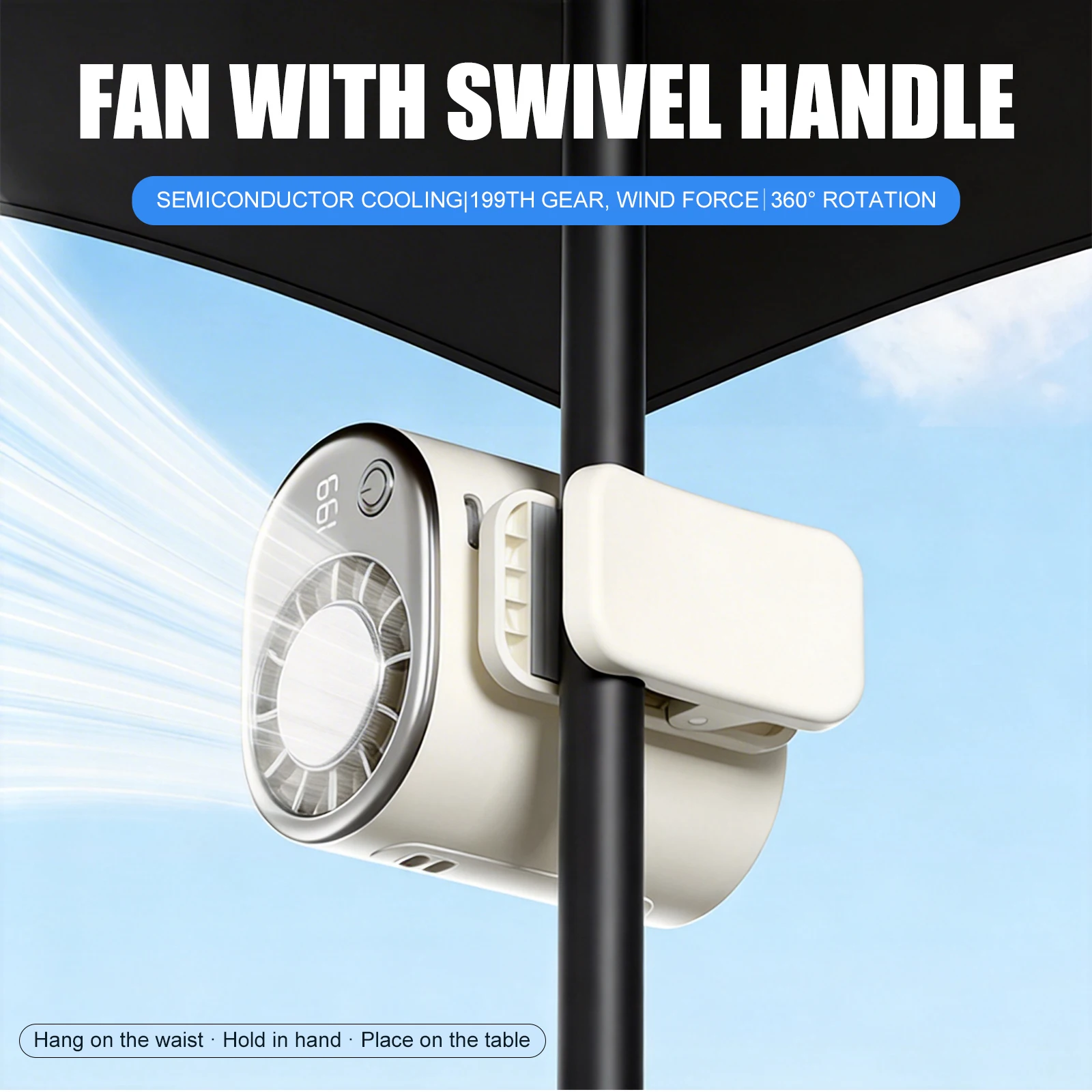 USB Backseat Cooling Fan with LED Display Small Clamp Fan 199 Speeds Adjustable for Infant Kids Dogs Summer Road Trips