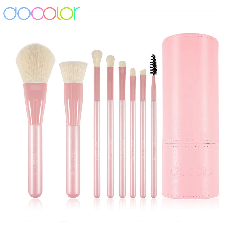 Docolor 8Pcs Makeup Brush Set Pink Foundation Powder Eyebrow Eyeshadow Face Make Up Cosmetic Tools Professional With Holder