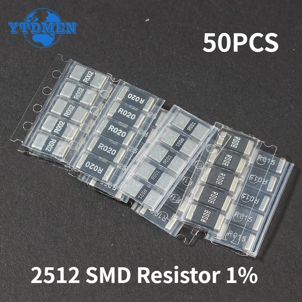 50pcs 2512 SMD Resistor Kit 1% 0.1R-1R, 0.001R ~ 0.1R Alloy Resistance Assorted Kit R001 R002 R005 R008 R010 R050 R100 R200 R500