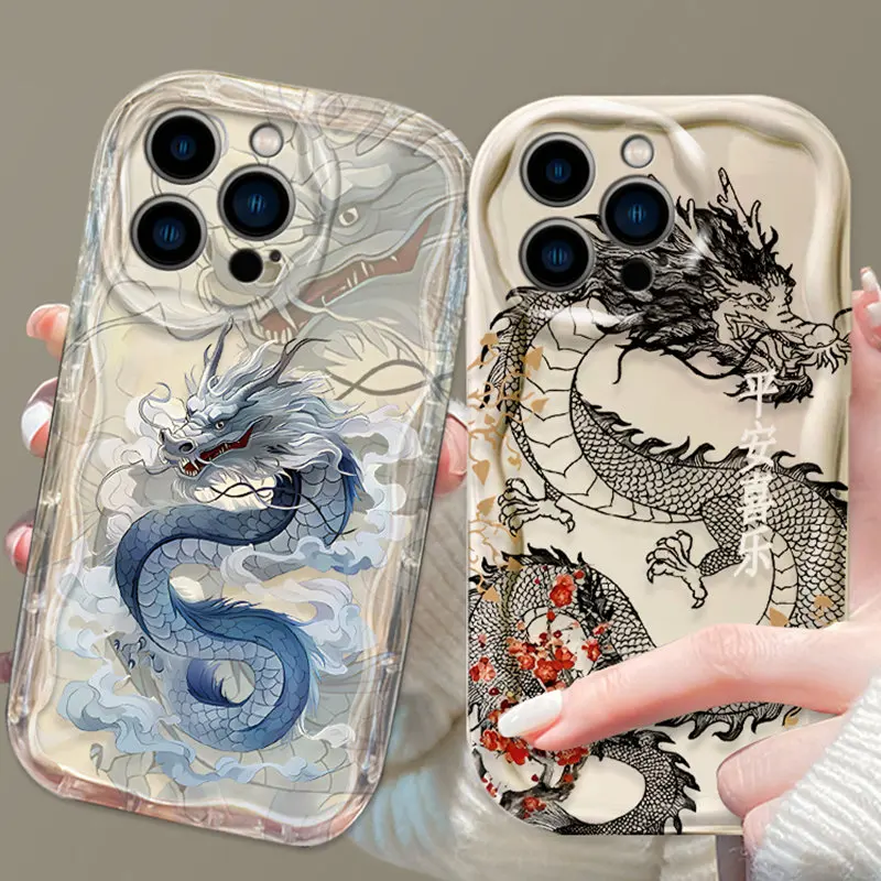 Chinese Dragon Wave Phone Case For iPhone 15 14 13 12 11 Pro Max X XR XS 8 7 6 6S Plus SE 2020 Clear Soft Silicone Back Cover