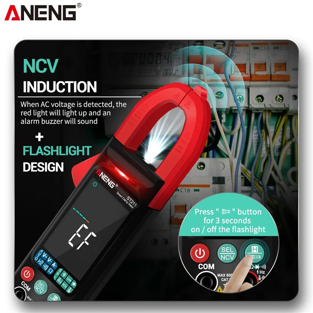 ANENG ST211 Digital Clamp Meter Multimeter 6000 Counts AC DC Voltage Current Tester Car Amp Hz NCV Ohm Big Color Screen Test