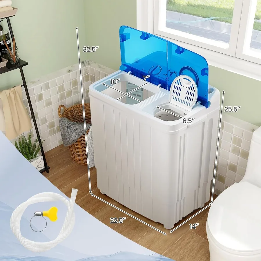 غسالة محمولة بسعة 17.6 رطلًا، سعة إجمالية لشقة النوم المنزلية واستخدام RV: تصميم حوض استحمام مزدوج يتميز بغسيل سعة 11 رطلاً #3