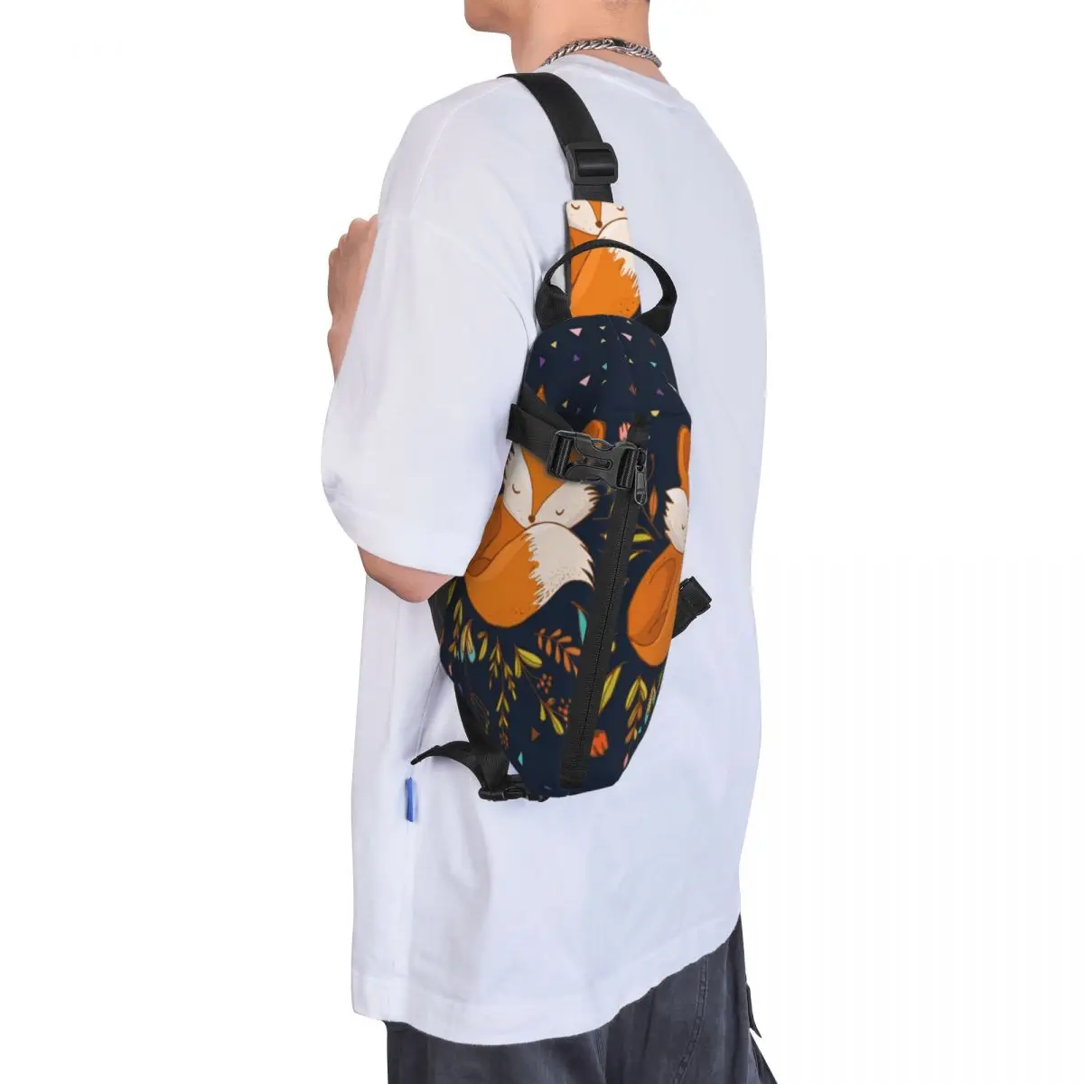 Cute Fox Flowers And Triangles Shoulder Bags Animal Running Chest Bag Men Travel Designer Sling Bag Retro Phone Small Bags