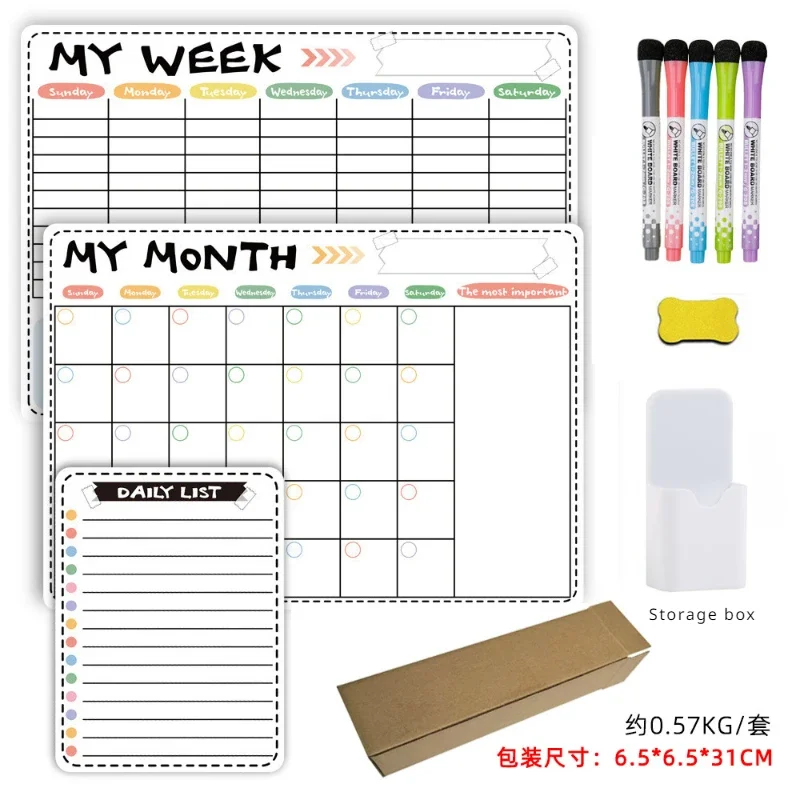 Spanish/English Weekly Monthly Planner Daily Message Magnetic Stickers Soft Whiteboard Fridge Magnets Calendar Removable