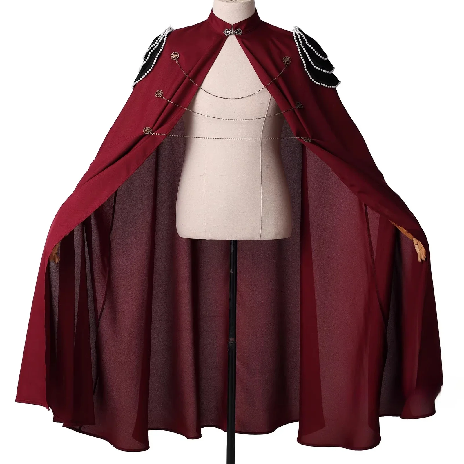 

Men Women Cloaks With Medieval European Royal Padded Shoulders Pearl Curtains Gear Chains Performance Costume